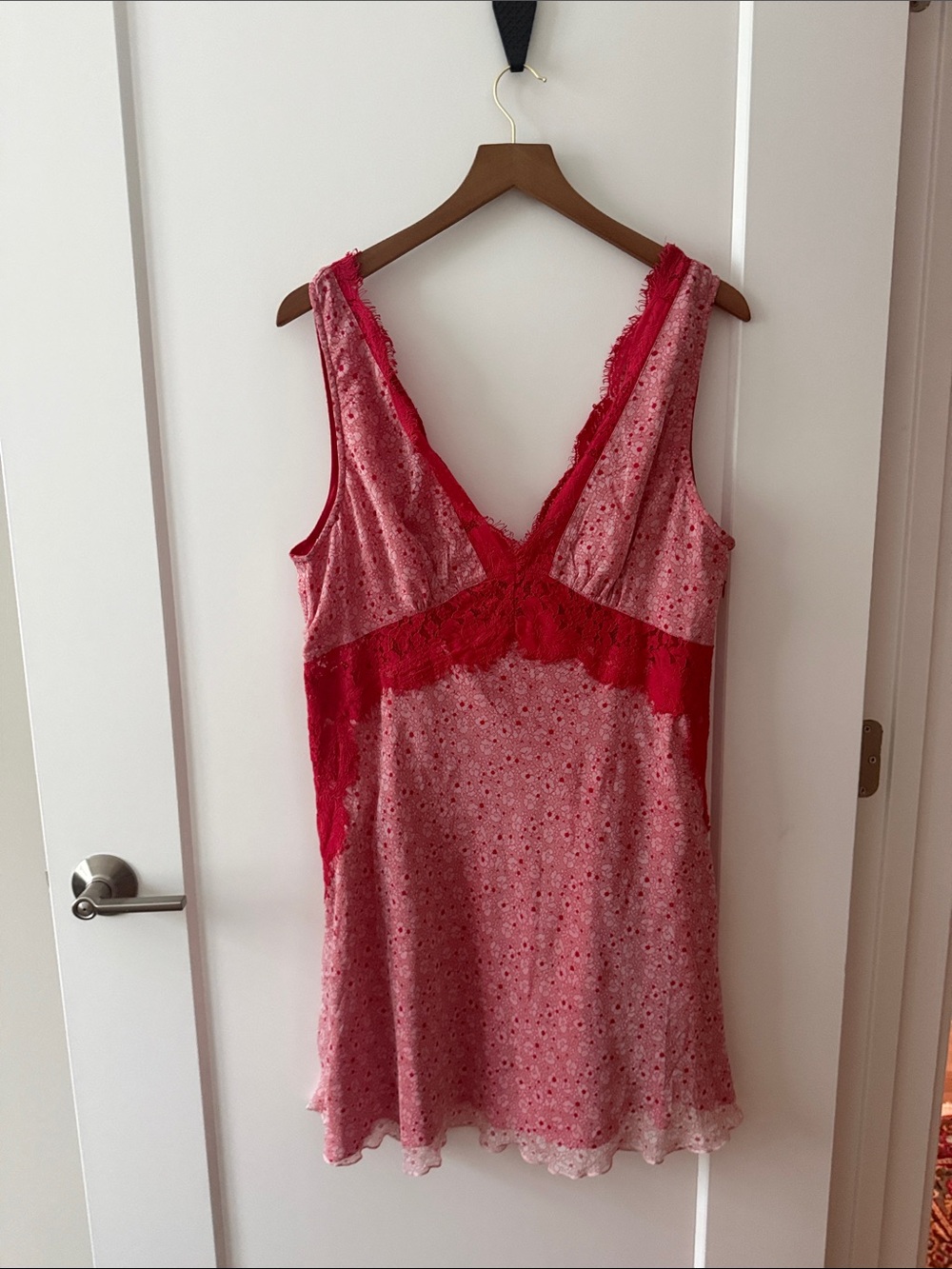 NWT Topshop Red Lace-Trim Floral Slip Dress